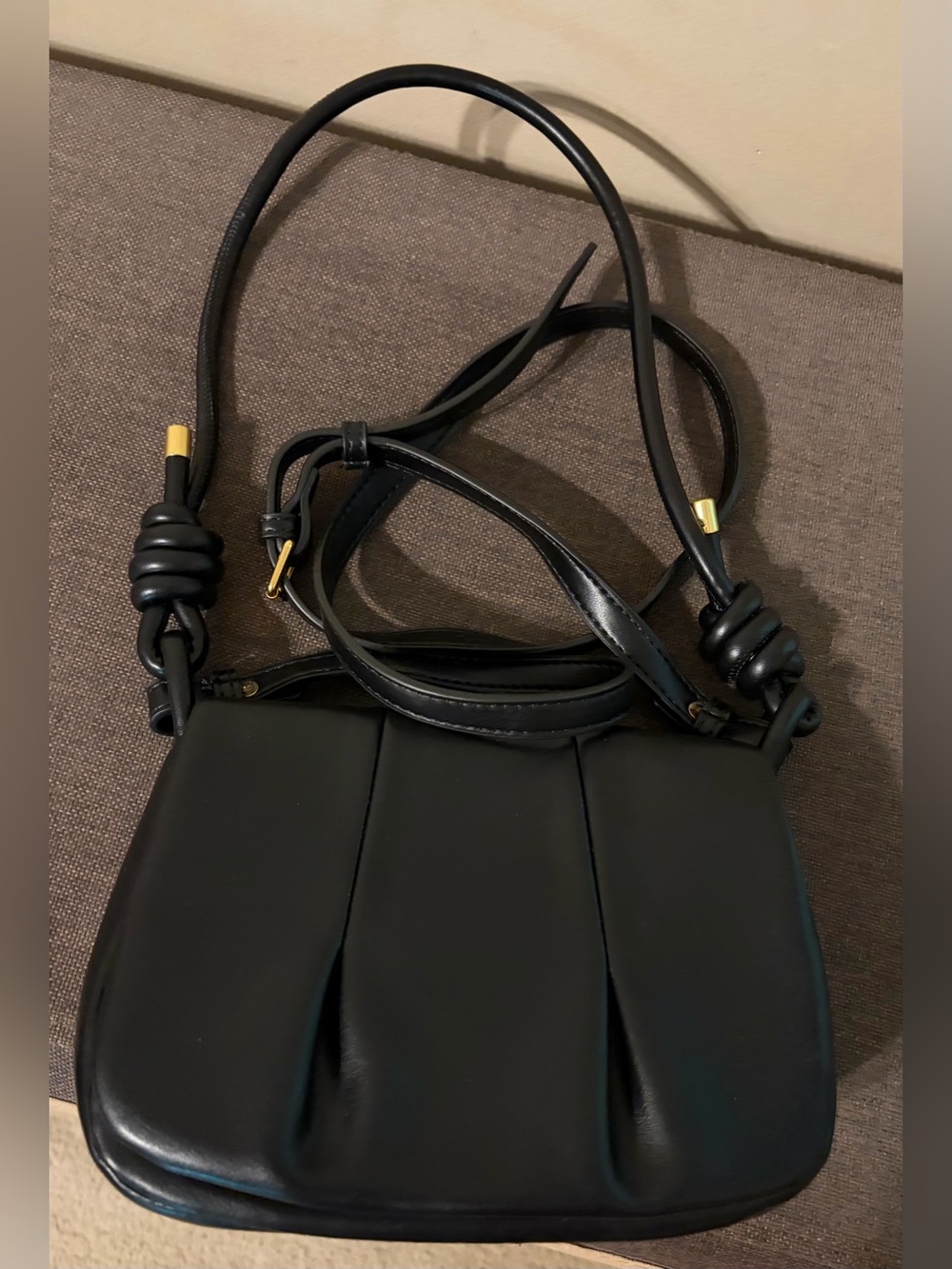 Rachel Zoe Black Leather Shoulder Bag with Knotted Strap & Gold Accents